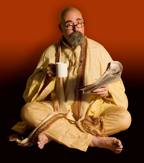 Funny Guru with Newspaper and Coffee